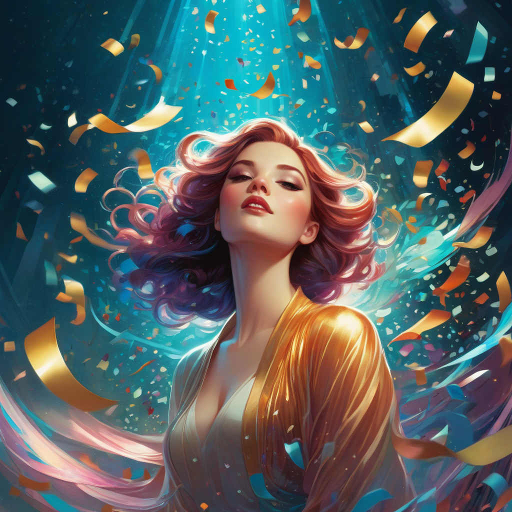 Stable Diffusion - Falling confetti, New years, Beautiful, Colorful