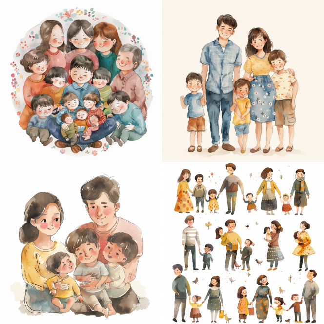Midjourney - Family hand drawing style