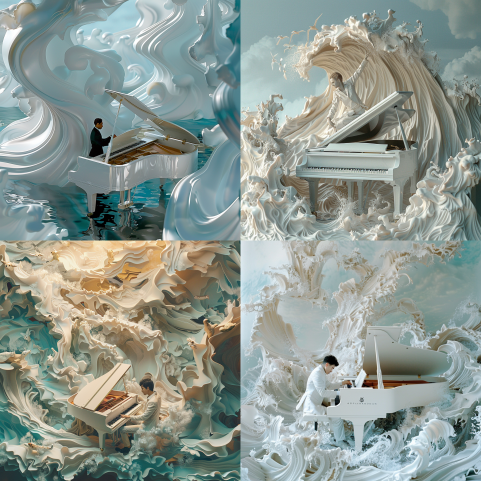 Midjourney- Pianist playing white piano