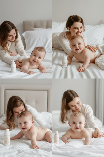 Midjourney - Baby is lying on the bed