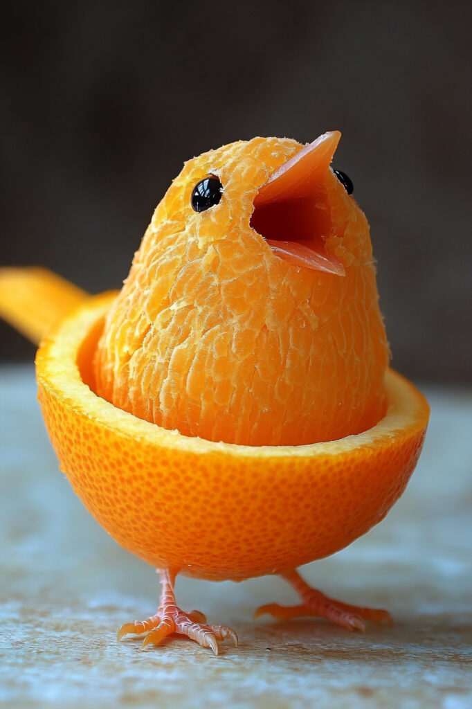 HD wallpaper - a little bird made of a fresh orange