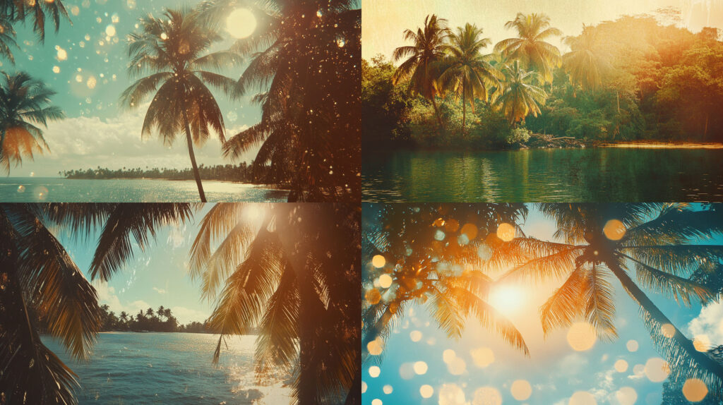 Midjourney - A lush, tropical island landscape under bright sunlight