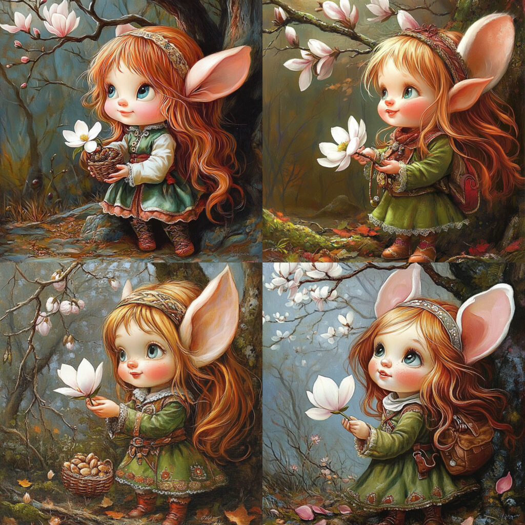 Midjourney - Fairytale art bright colours a little gnome girl