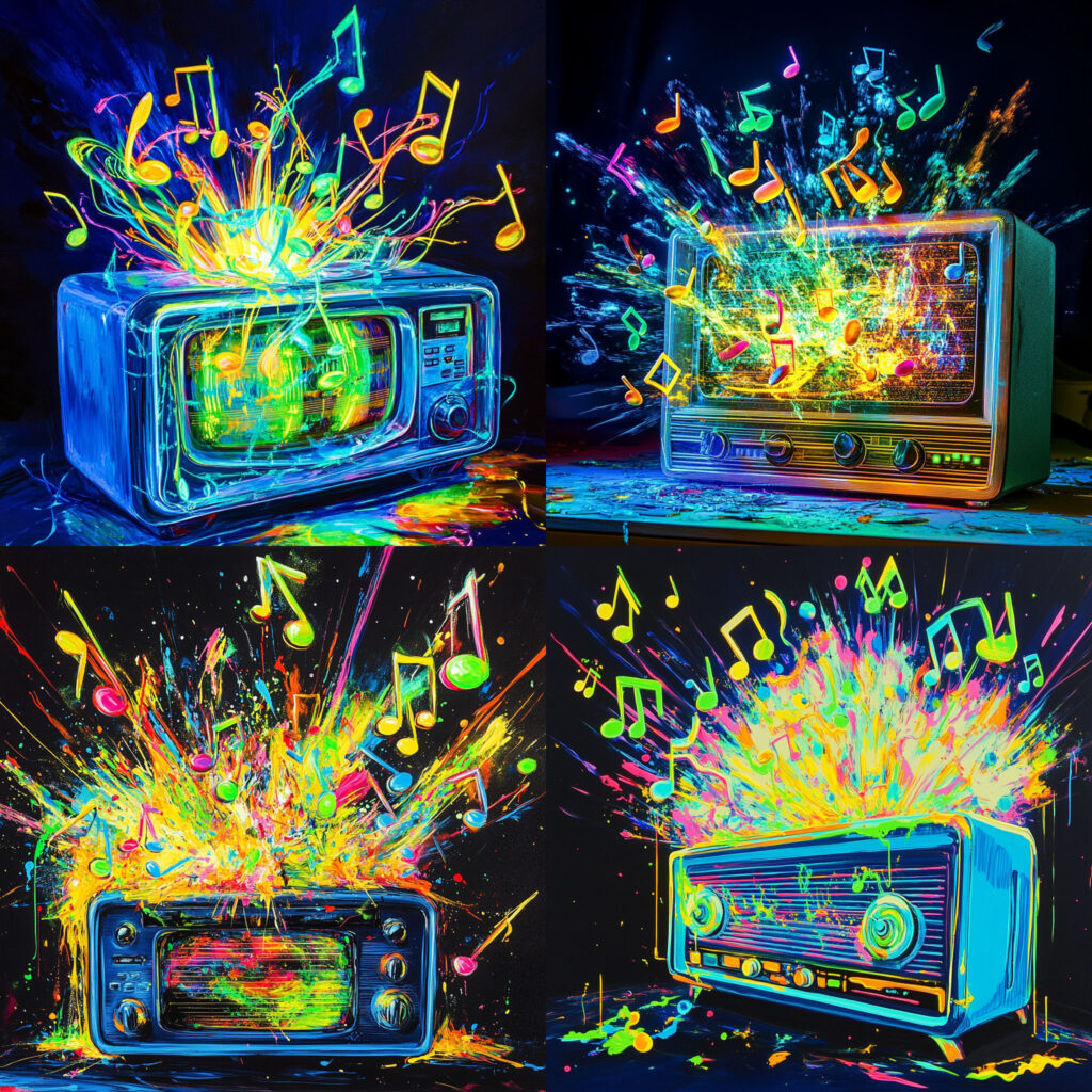 Midjourney - Vivid neon glossy art with electric blue